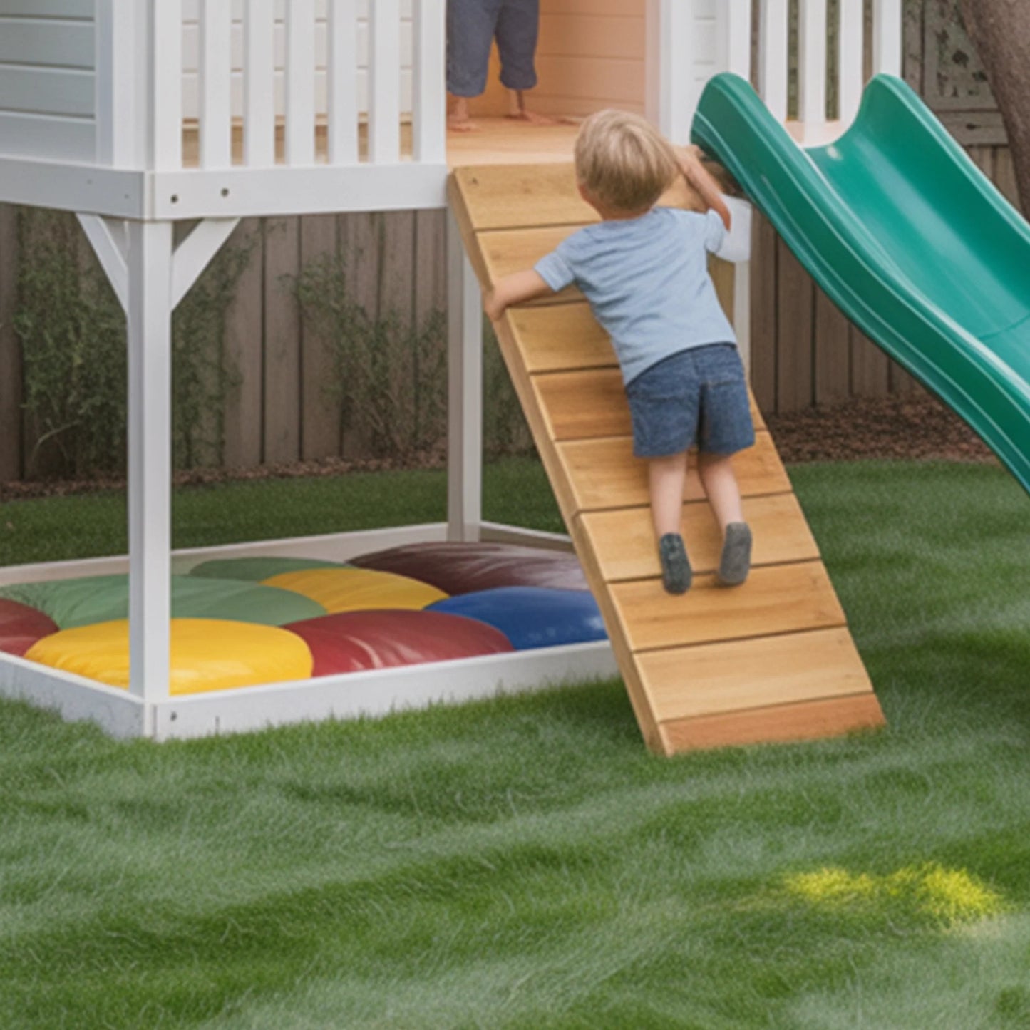 Modern Wooden Swingset with Slide & Playhouse – Outdoor Kids Playground