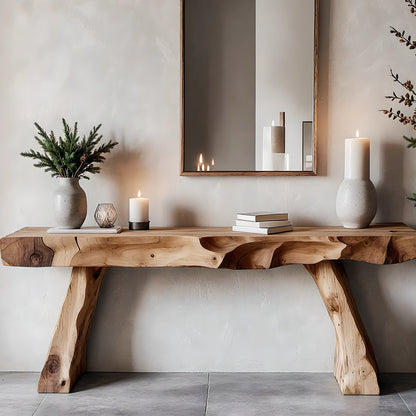 Natural wood console table rustic handmade entryway furniture for home decor