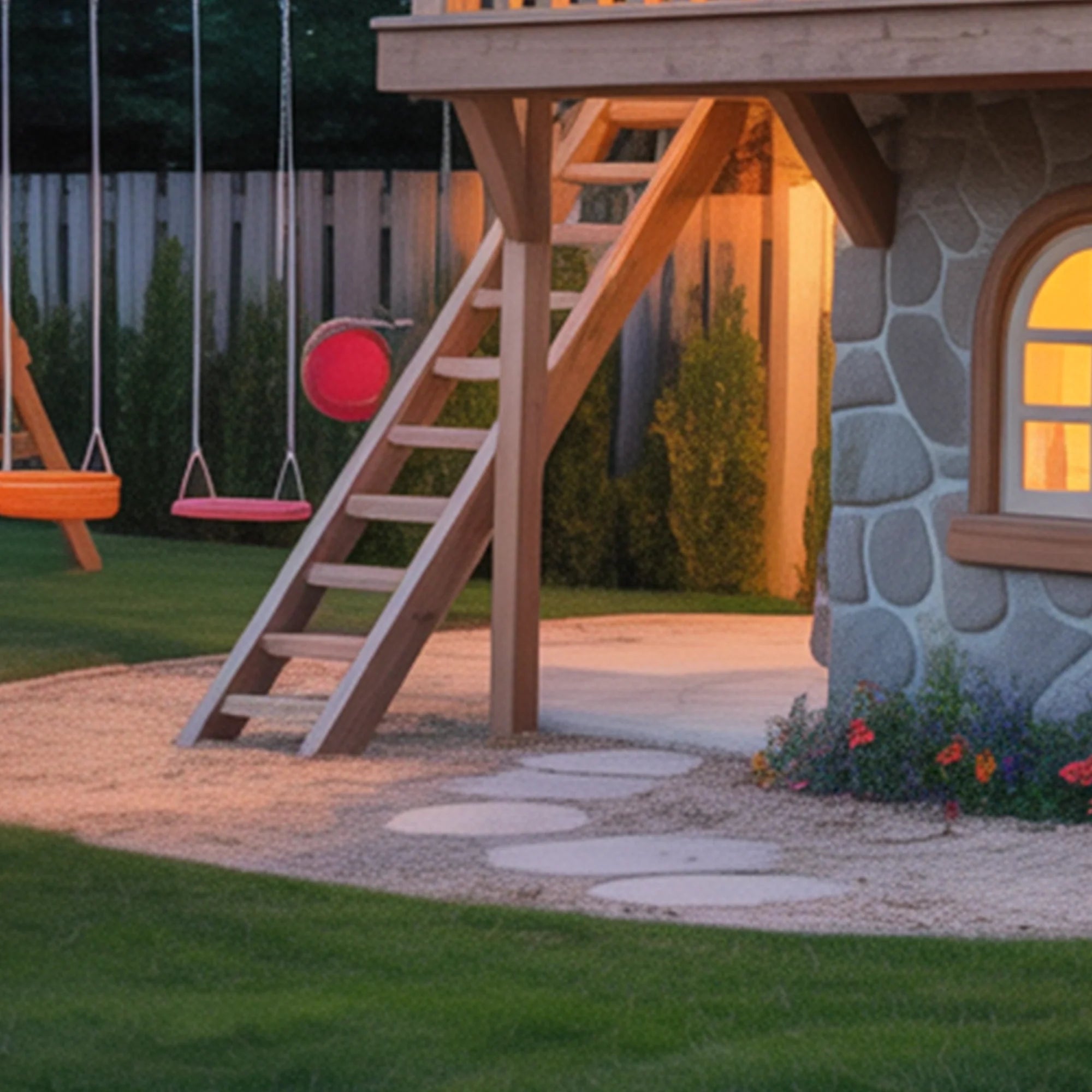 Whimsical Wooden Playhouse with Spiral Slide & Swings | Two-Story Outdoor Playground for Kids Adventure