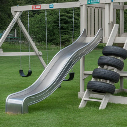Premium Backyard Wooden Swingset with Double Slides & Playhouse