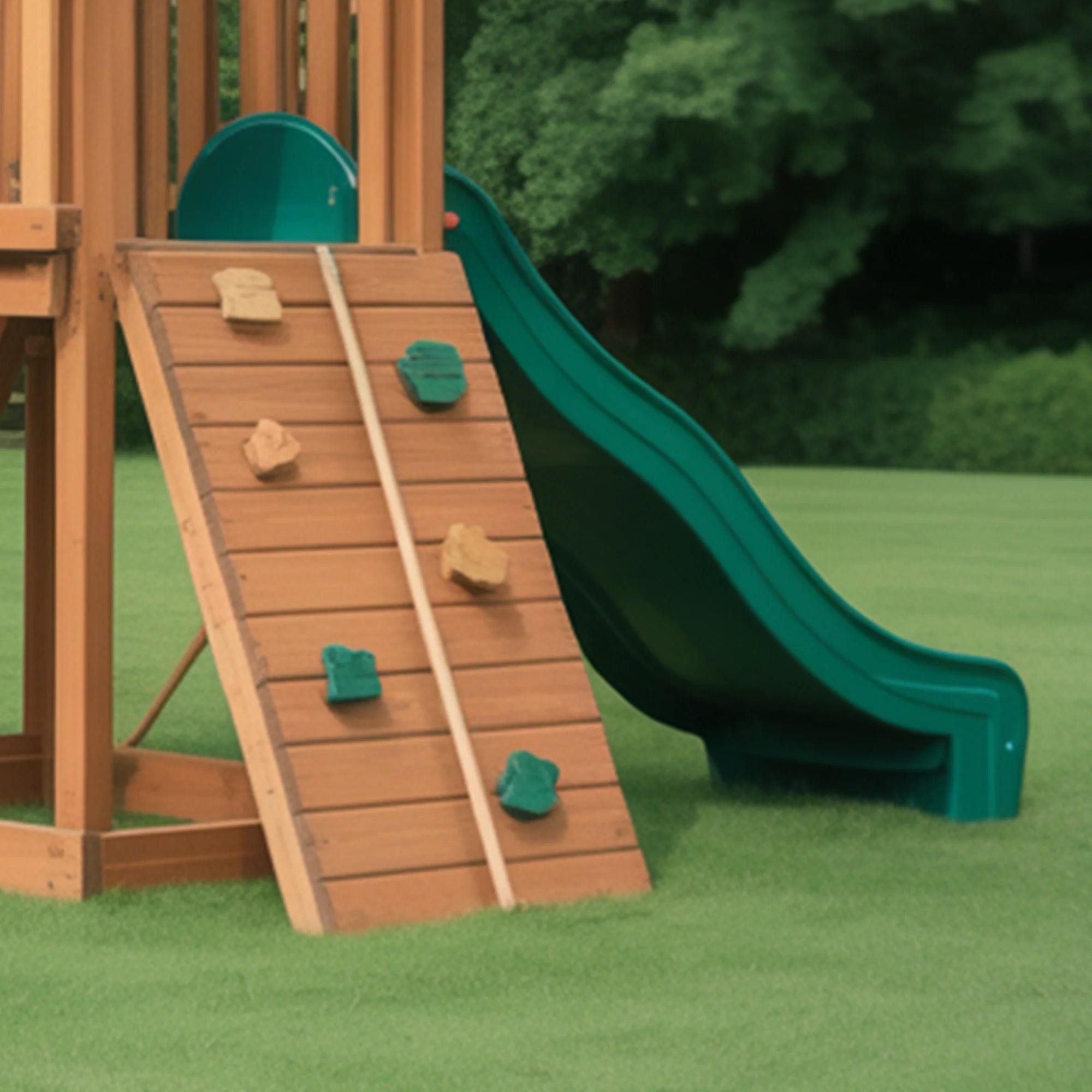 Backyard Wooden Playset with Slide, Swings & Climbing Wall – Outdoor Adventure Playground for Kids | Durable Wood Frame 22x12x9 ft