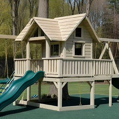 Solid Wood Swing Set with Climbing Ladder, Sandbox & Slide – Outdoor Playground