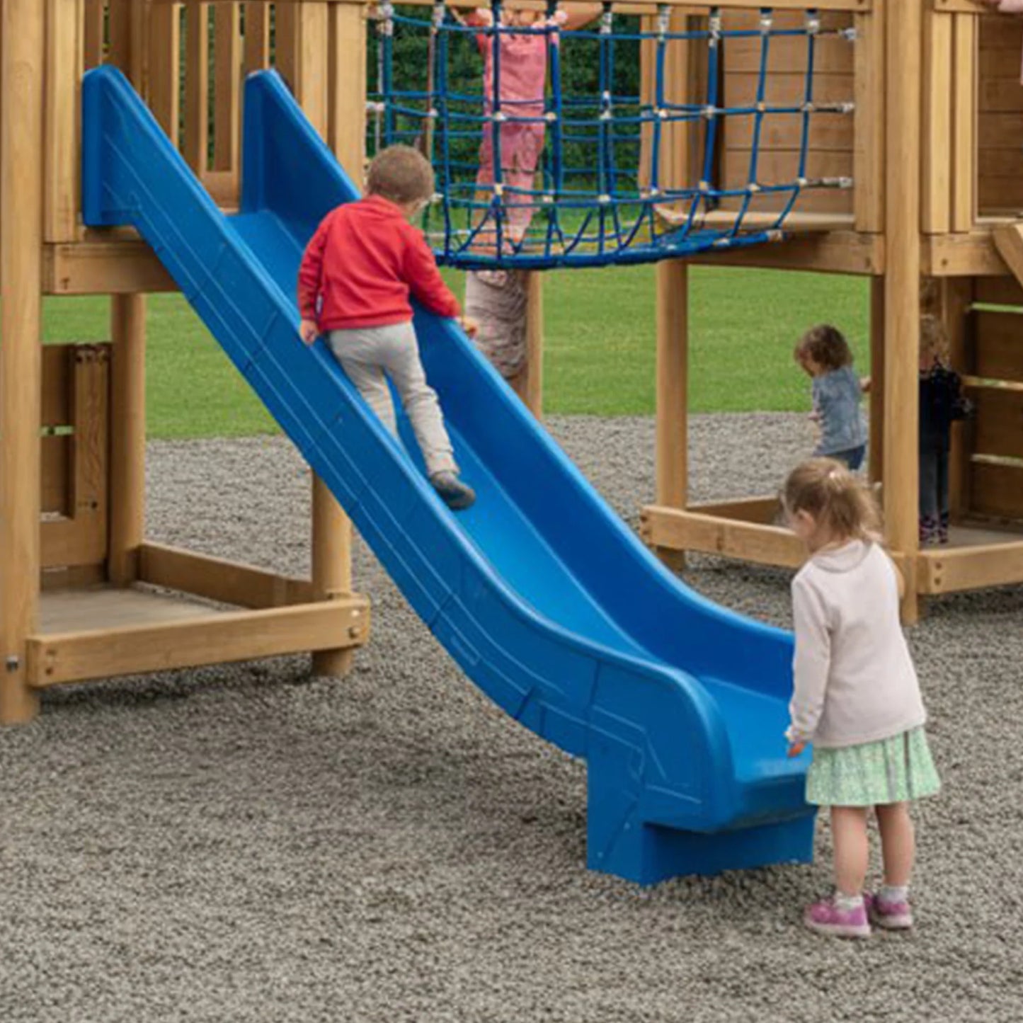 Kids Outdoor Wooden Swingset with Slide, Swings & Adventure Tower