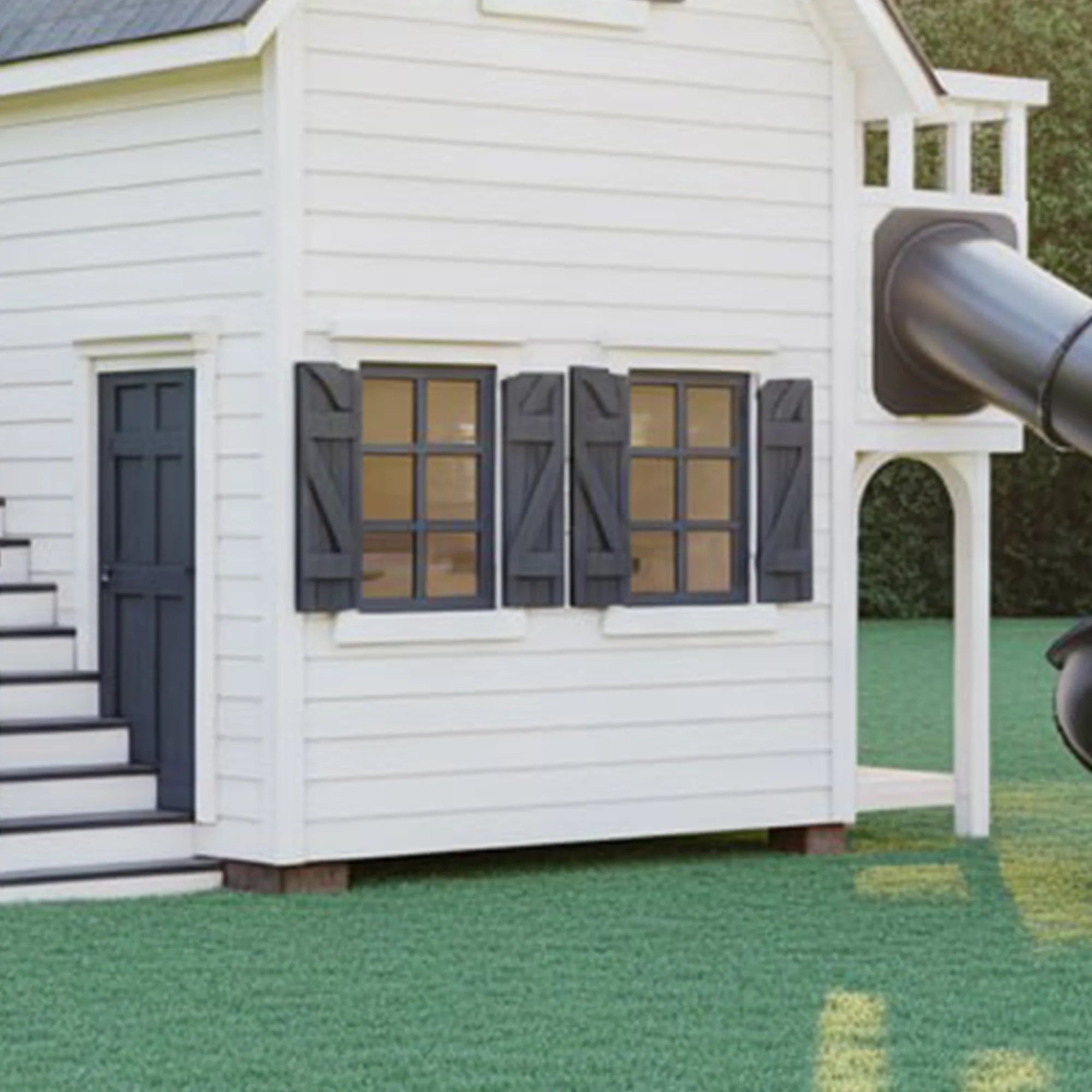 Luxury Two-Story Wooden Playhouse with Spiral Slide and Dual Swings – 22x10 ft Outdoor Activity Set