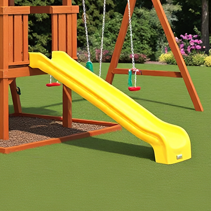 Wooden Swingset with Slide, Swing Beam & Adventure Play Fort