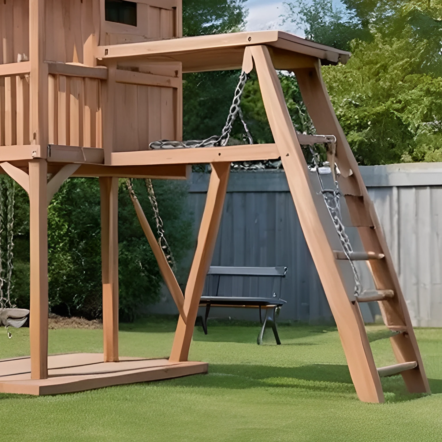 Large Wooden Swing Set – Outdoor Playhouse, Slide & Dual Swings for Safe Kids Play