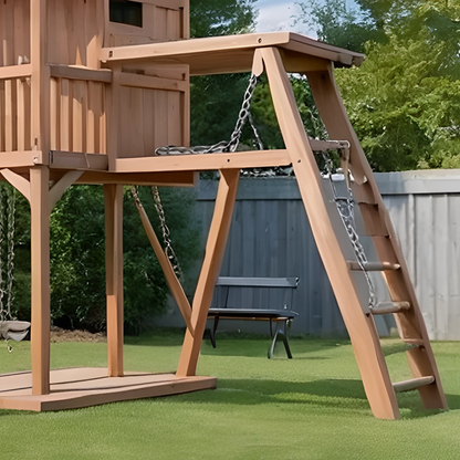 Large Wooden Swing Set – Outdoor Playhouse, Slide & Dual Swings for Safe Kids Play