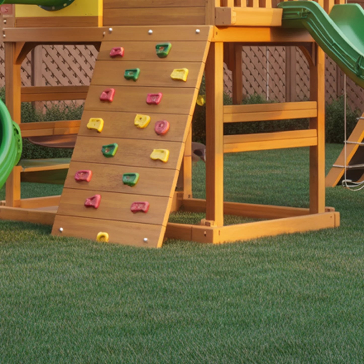 Wooden Swingset with Dual Slides & Climbing Wall – 22x12x9 ft
