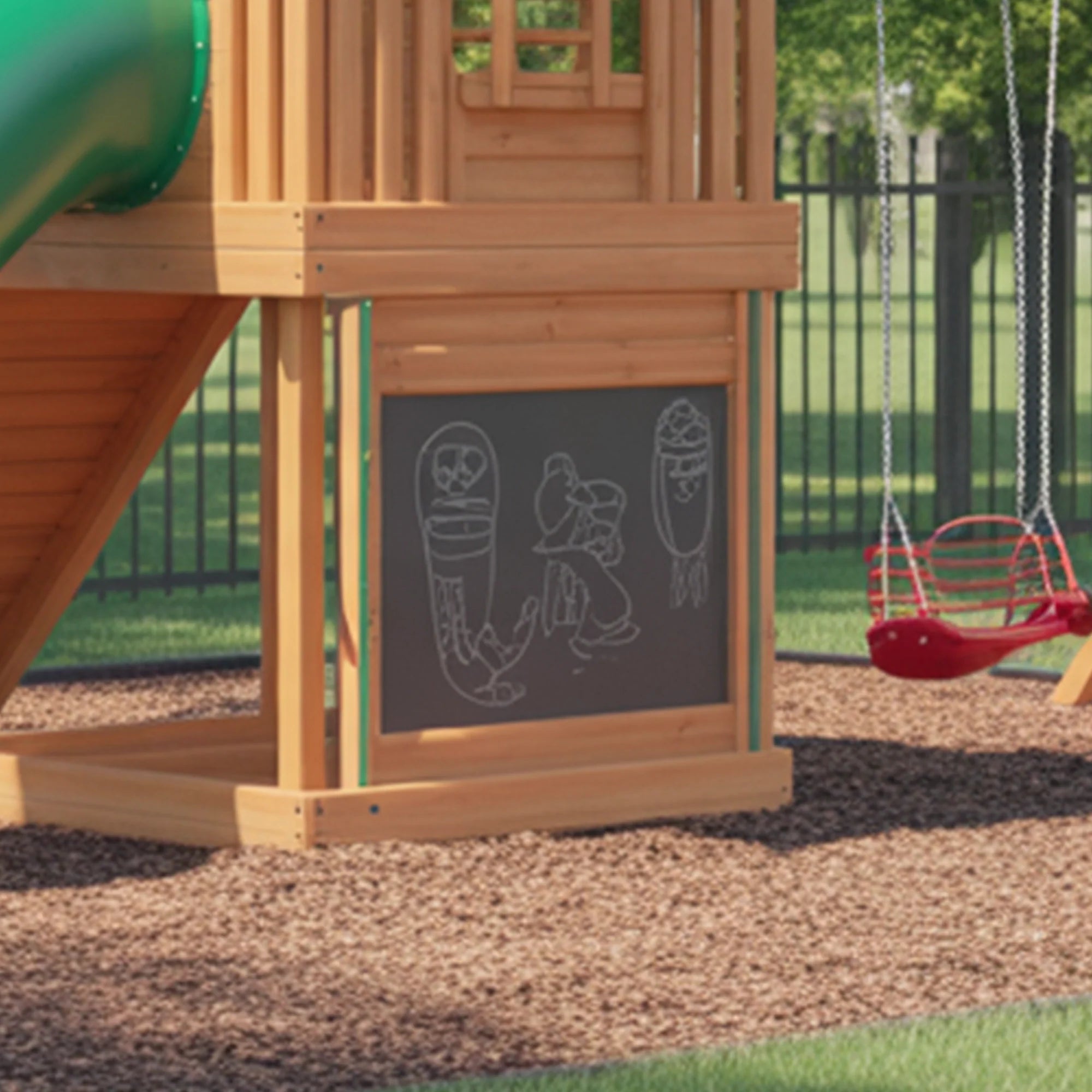 Backyard Wooden Playset with Tube Slide, Double Swings & Climbing Wall – Outdoor Adventure Swing Set for Kids | Durable & Safe Design