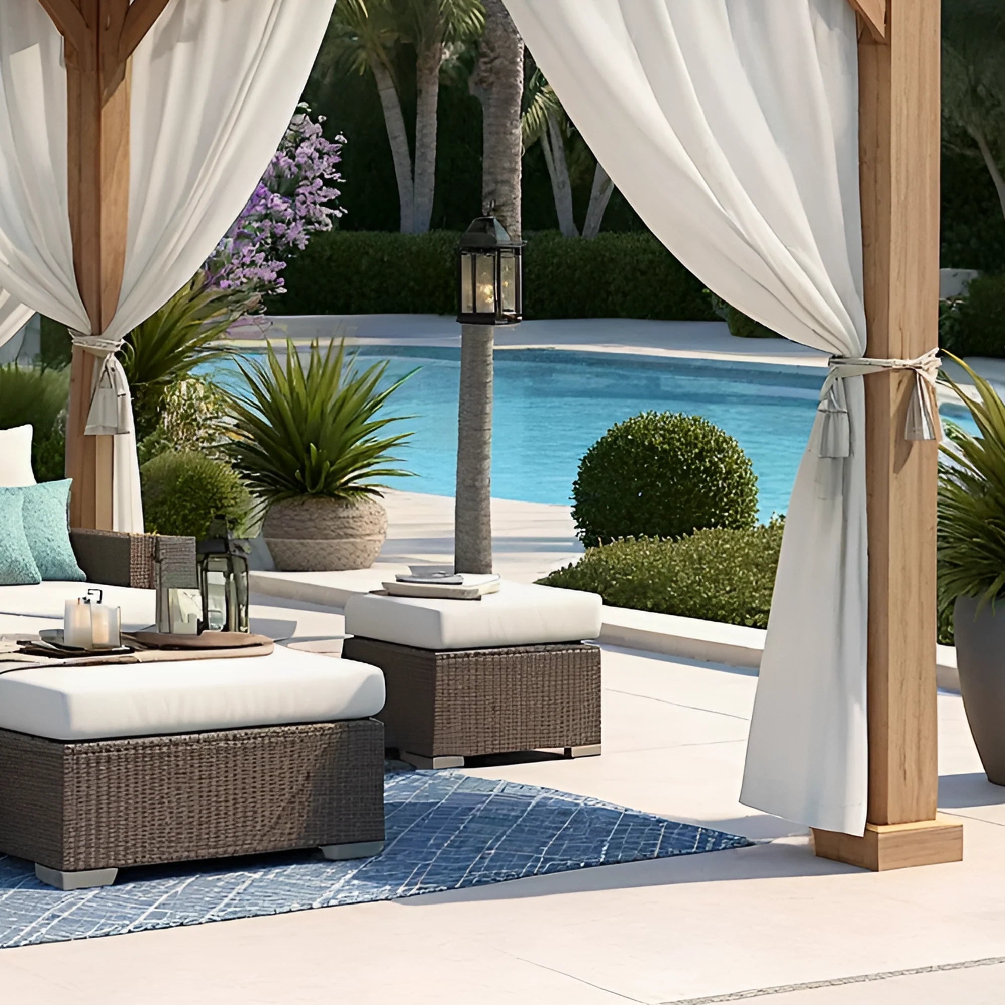 12x12 Wooden Outdoor Gazebo with Curtains & Metal Roof | Garden Pavilion for Patio, Poolside & Backyard