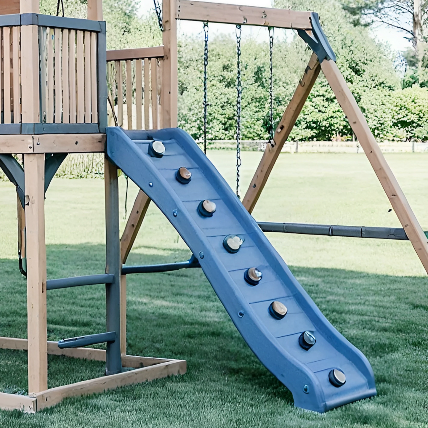 Deluxe Wooden Swingset with Double Wave Slides & Clubhouse Tower