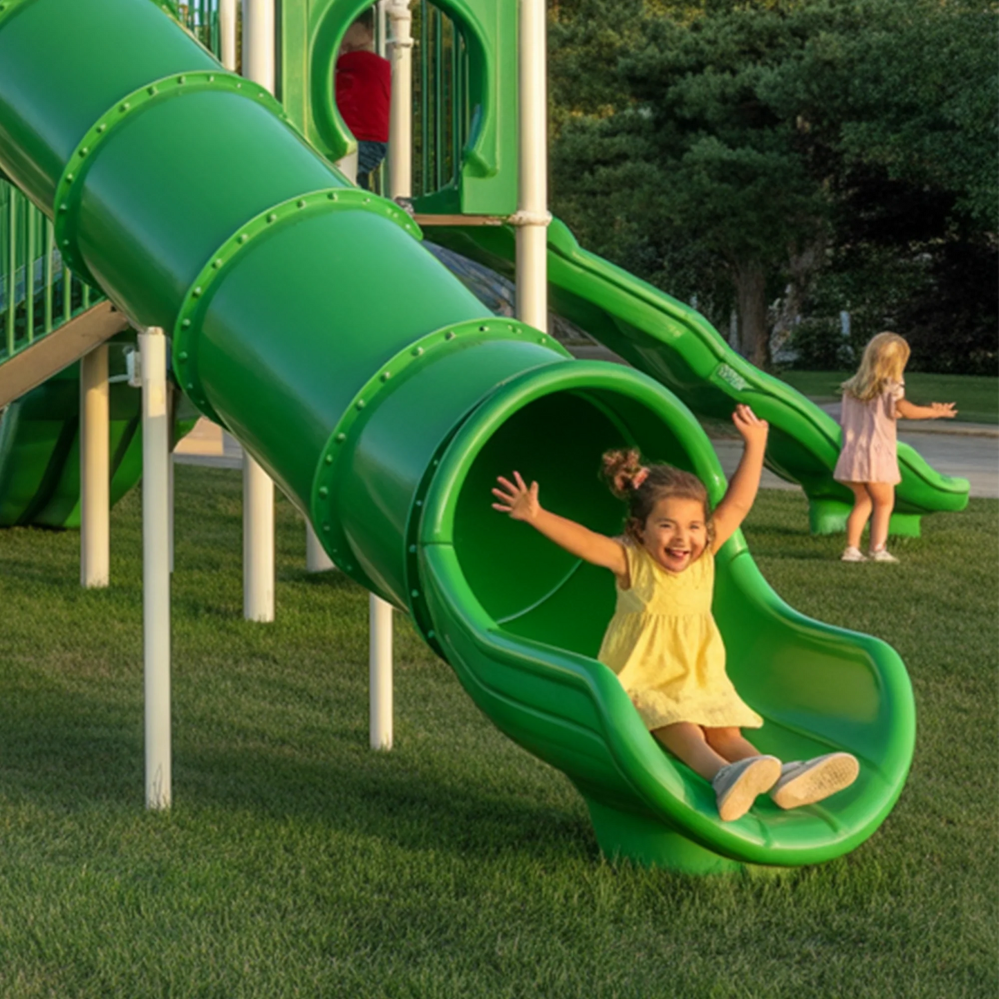 Twin Tower Wooden Playground with Dual Spiral Tube Slides | Outdoor Playhouse for Kids Backyard Adventure