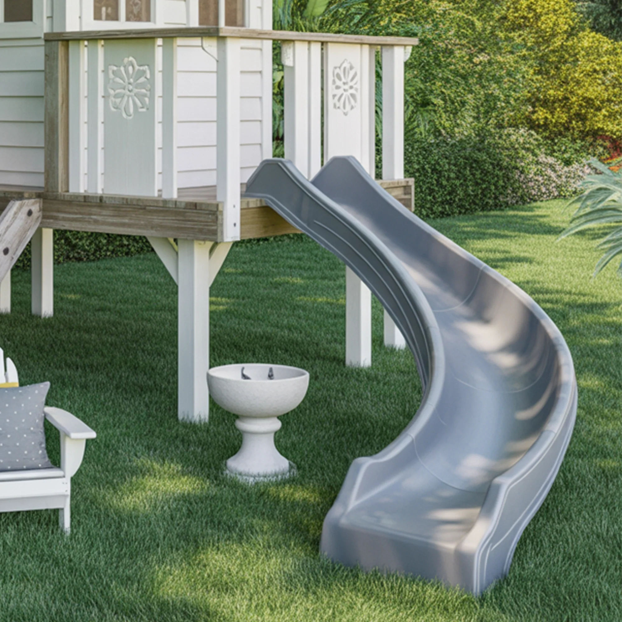 Wooden Kids Playhouse with Slide & Stairs | Compact 12x2x9 ft Outdoor Playground