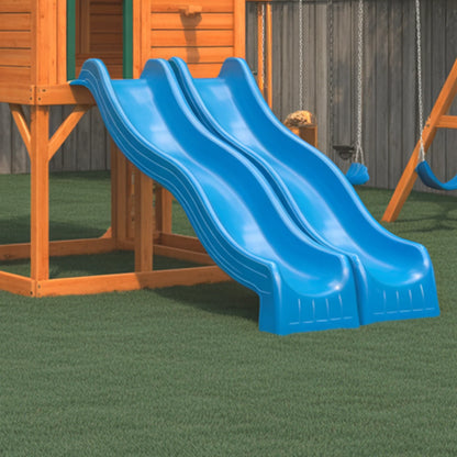 Deluxe Wooden Swing Set with Dual Blue Slides, Tube Slide & Swings – Outdoor Playground for Kids (22ft x 12ft x 9ft)