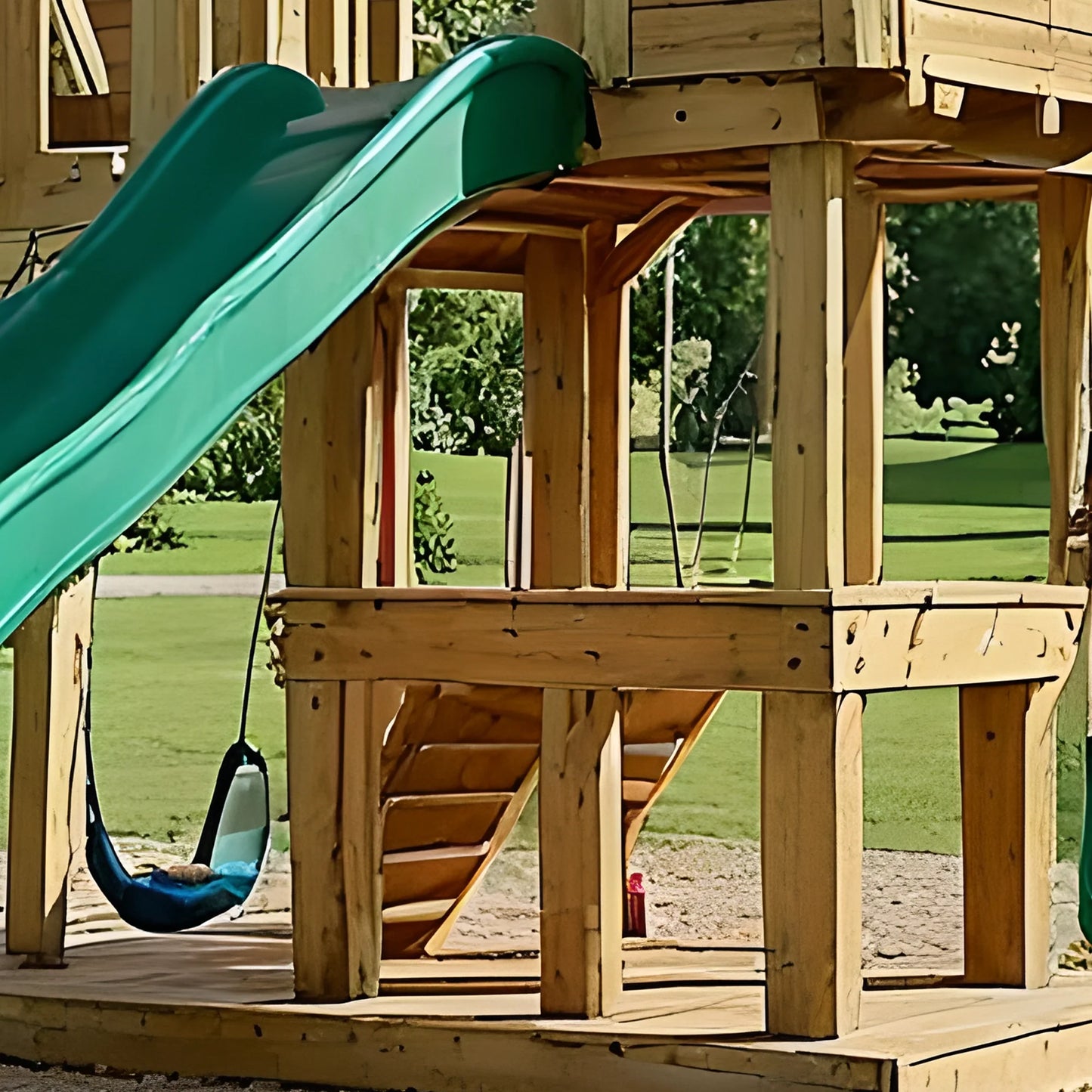 Safe Kids Swing Set for Backyard – Wooden Outdoor Playset with Playhouse & Slides