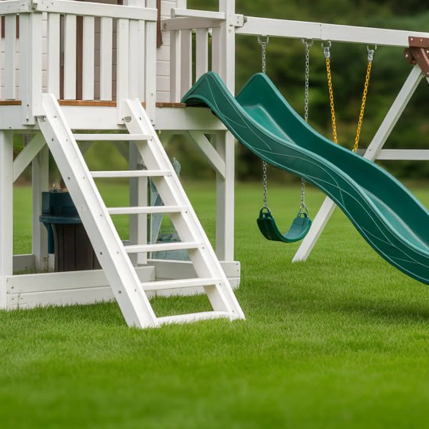 Premium Wooden Swingset with Tube Slide, Rock Wall & Double Swings
