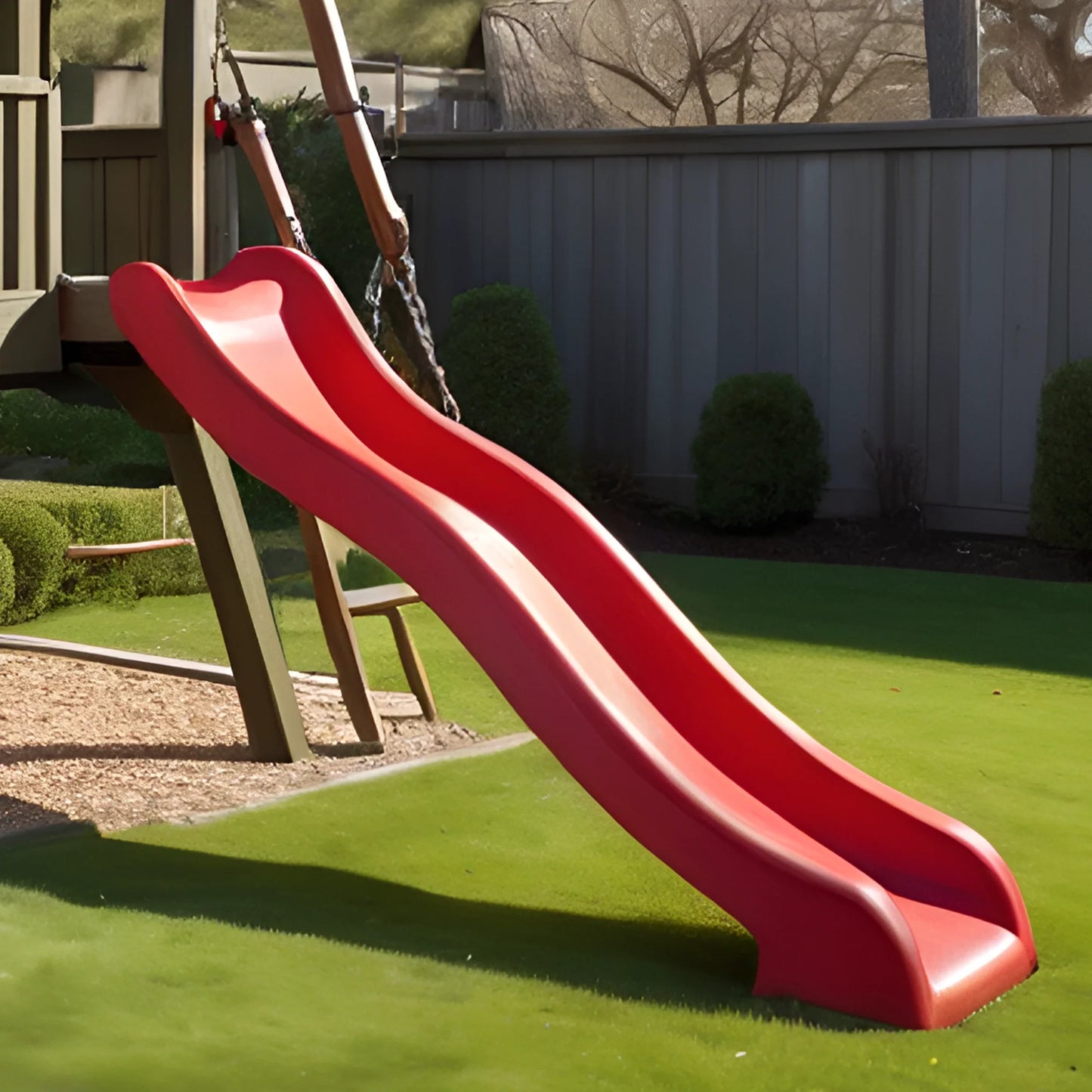 Backyard Wooden Playhouse Swing Set – Double Swings, Slide & Play Area for Kids