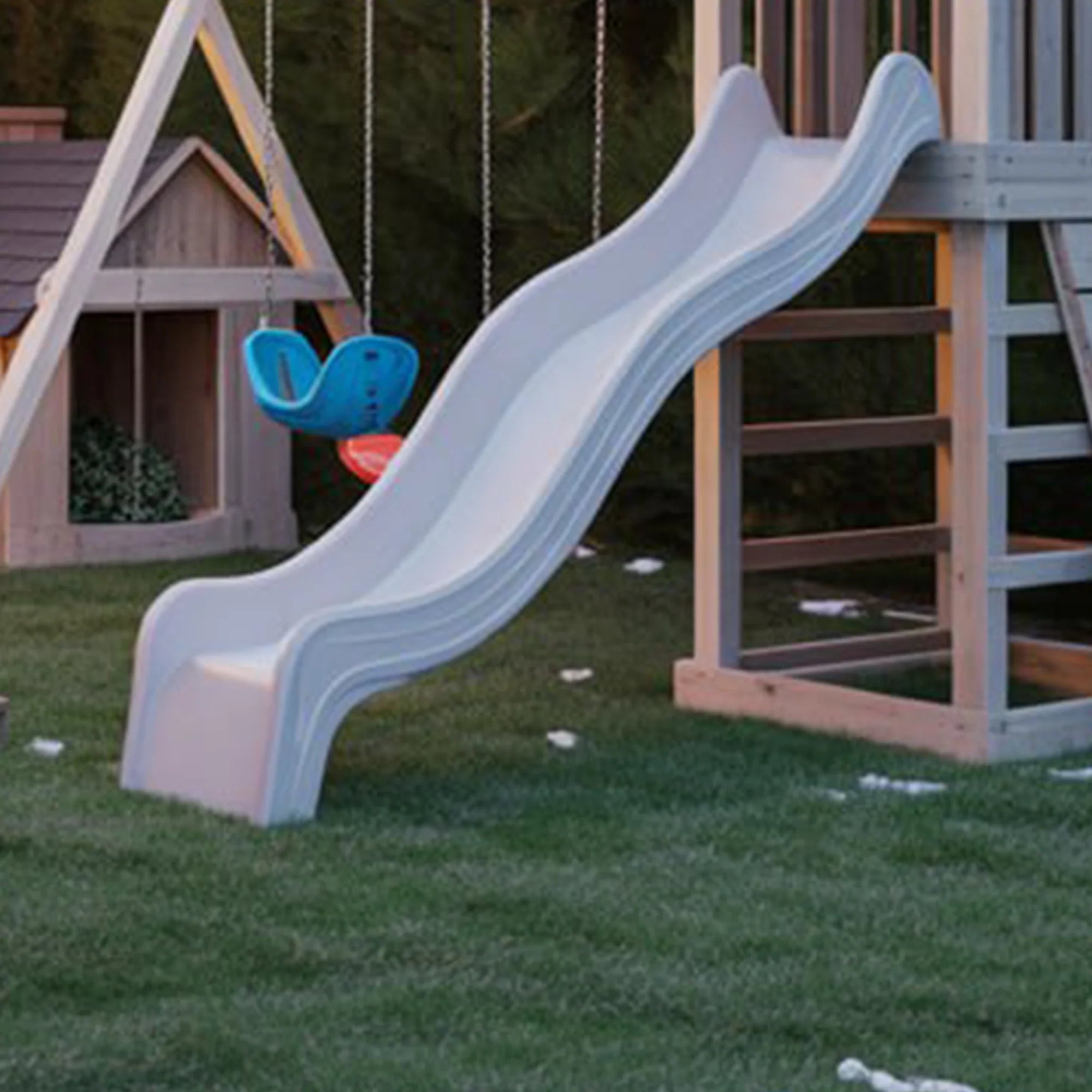 Premium Outdoor Wooden Playset with Double Swings, Slide & Climbing Tower – 22ft x 12ft x 9ft
