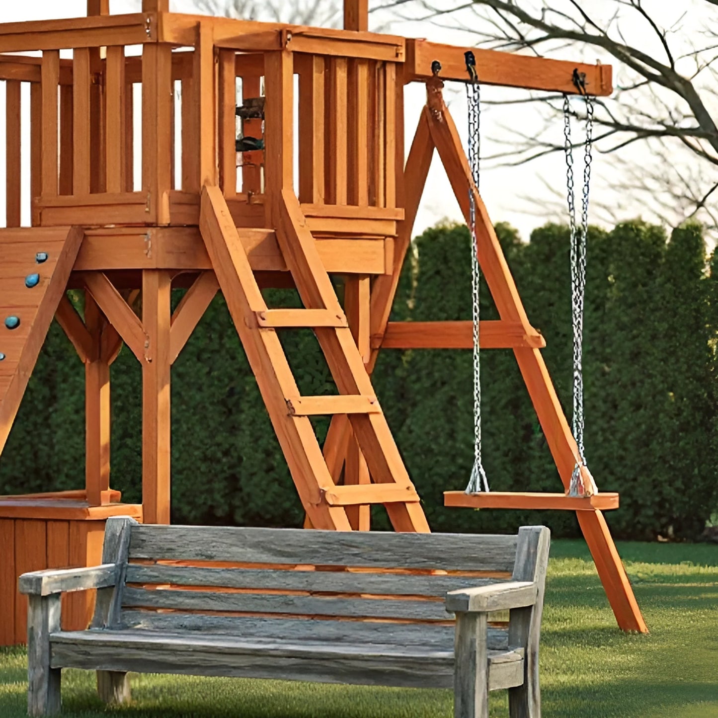 Wooden Swing Set for Children – Backyard Playhouse, Slide & Safe Swings Included