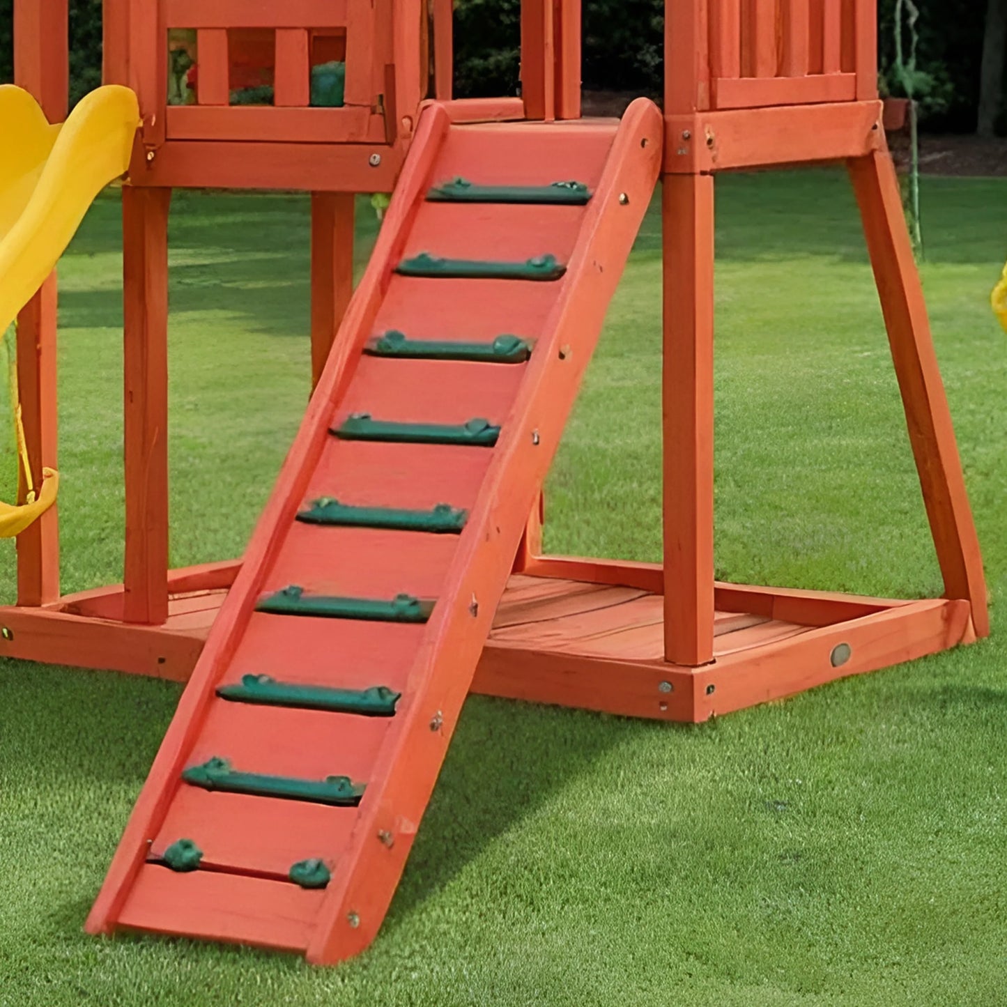 Luxury Outdoor Wooden Swingset with Dual Slides & Playhouse