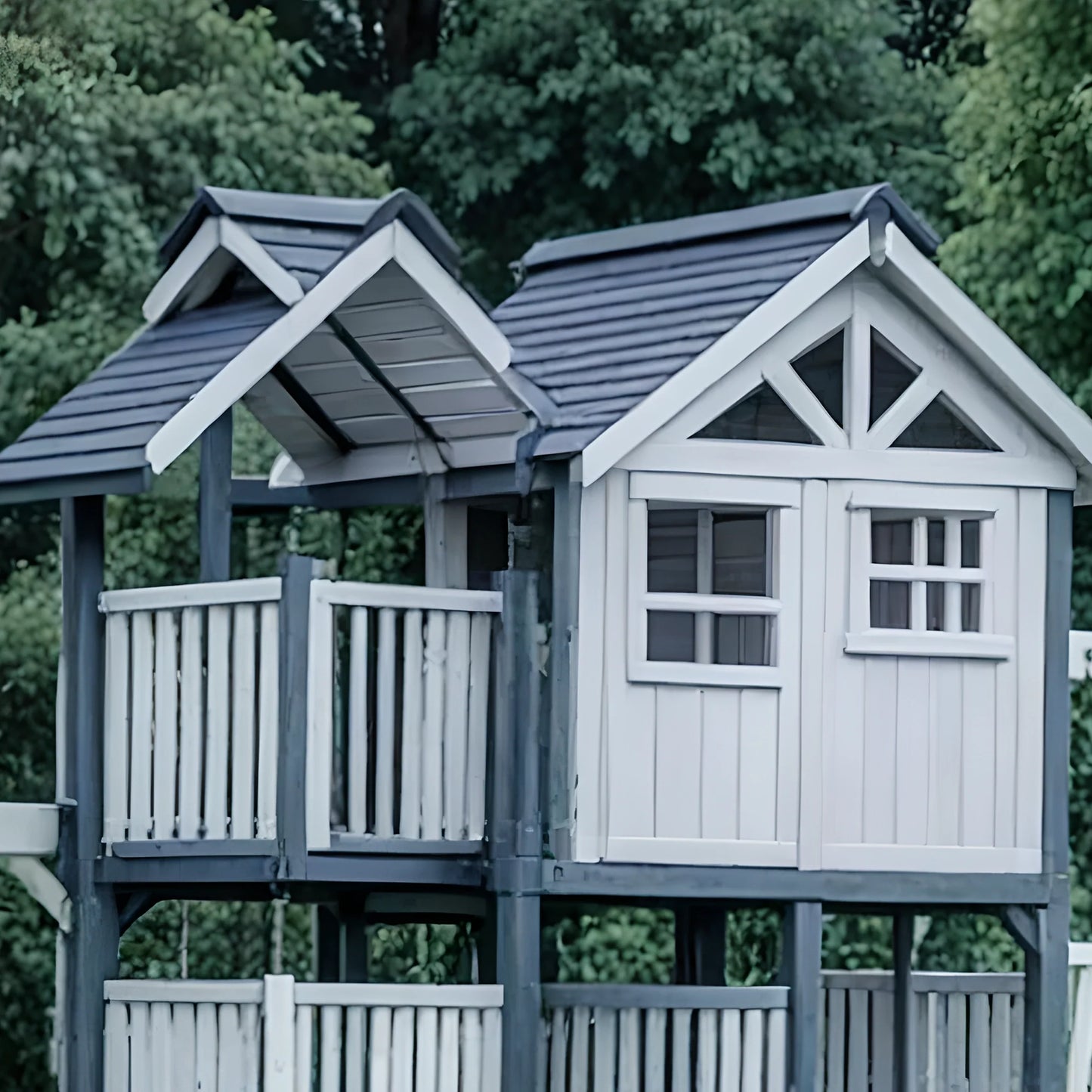 Safe Outdoor Playset for Kids – Wooden Playhouse, Climbing Ladder, Swings & Slides