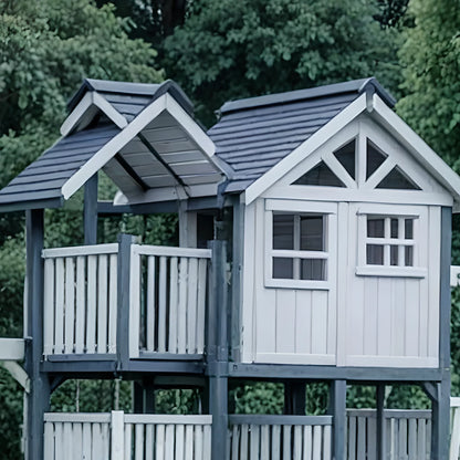 Safe Outdoor Playset for Kids – Wooden Playhouse, Climbing Ladder, Swings & Slides