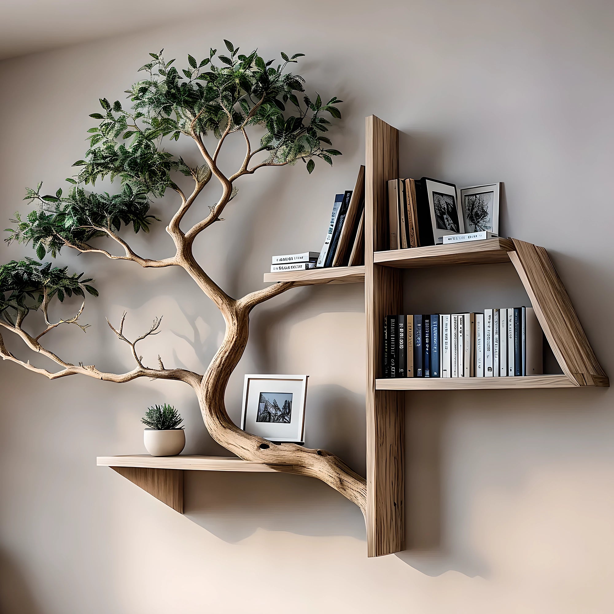 Wall Mounted Tree Branch Bookshelf Solid Wood Bookshelf on Wall for Artistic Home Decoration 