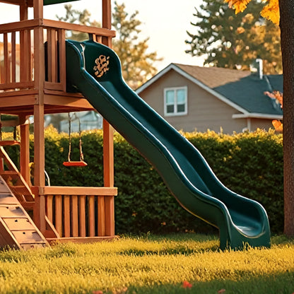 Backyard Swing Set with Rope Swing, Climbing Wall & Wooden Playhouse – Durable Outdoor Fun