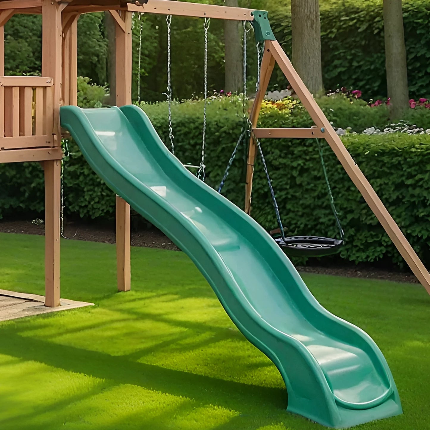 Outdoor Wooden Playground with Swings, Slides & Climbing Wall for Kids