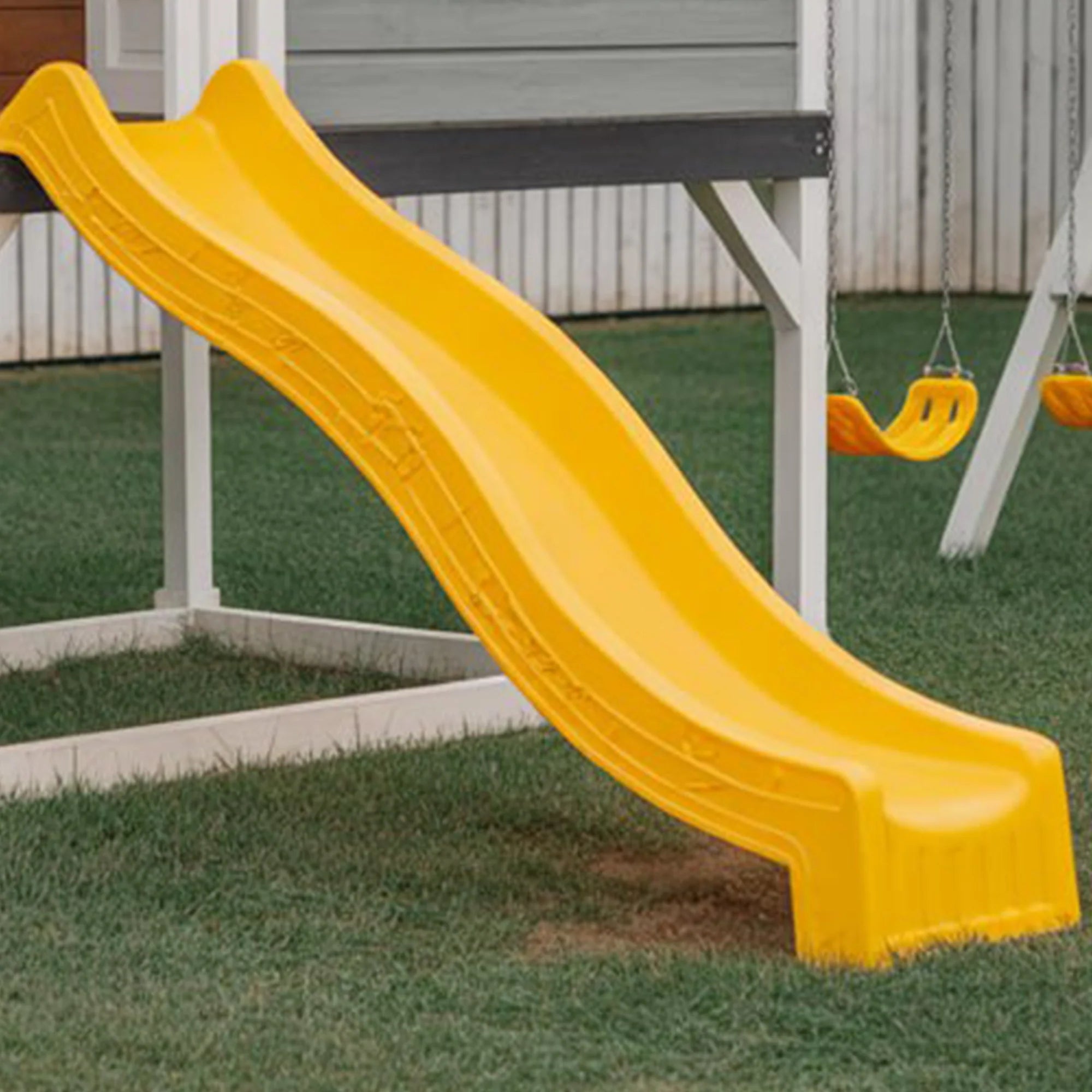 Modern Kids Playhouse with Slide and Swings – Outdoor Backyard Fun