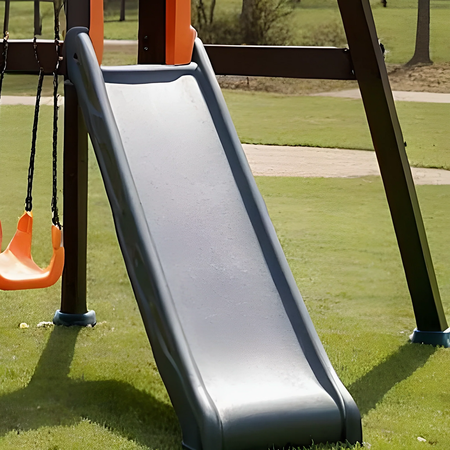 All-in-One Wooden Playset with Playhouse, Double Slides & Swings for Kids