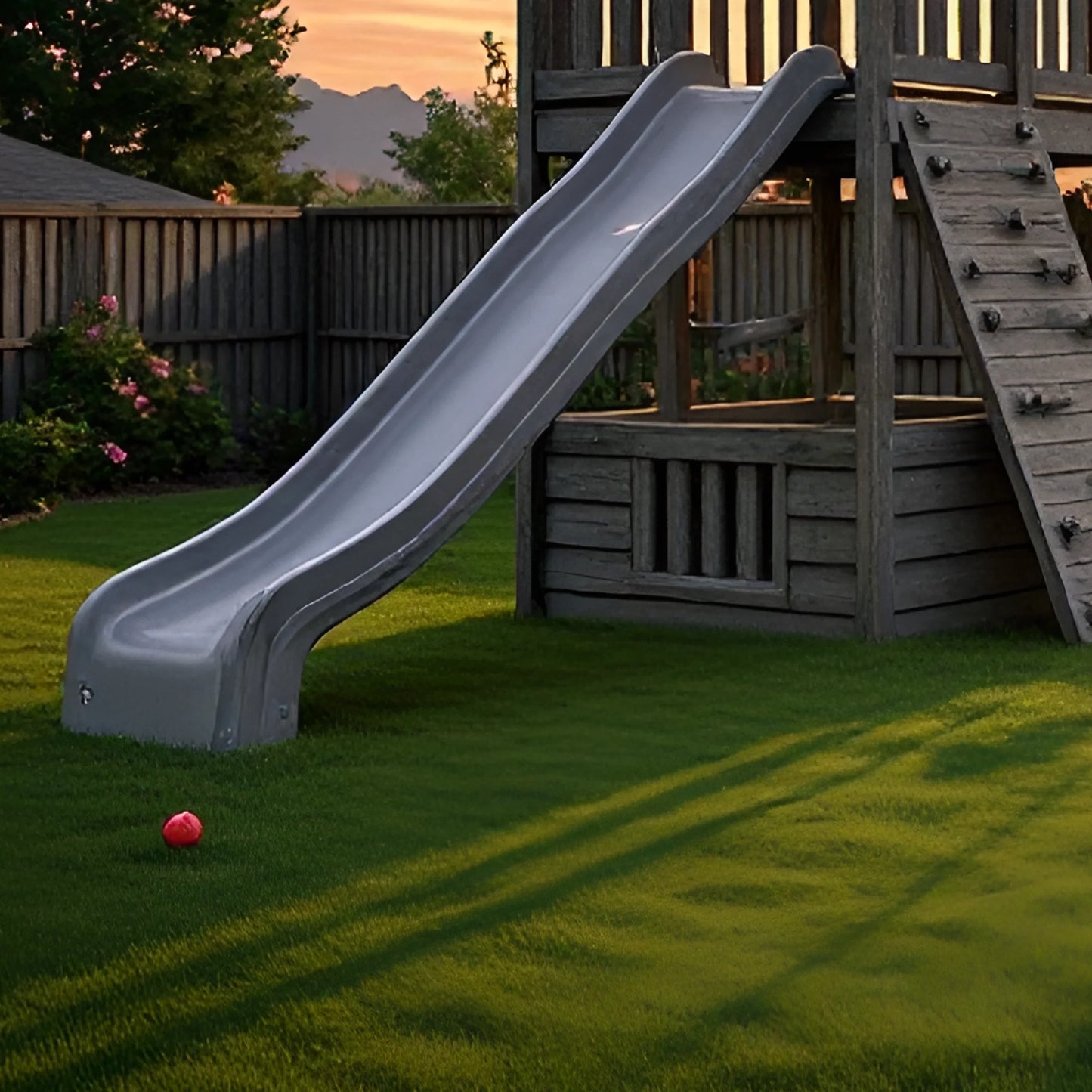Backyard Wooden Playhouse with Swings, Slide & Climbing Ladder – Safe Kids Playground