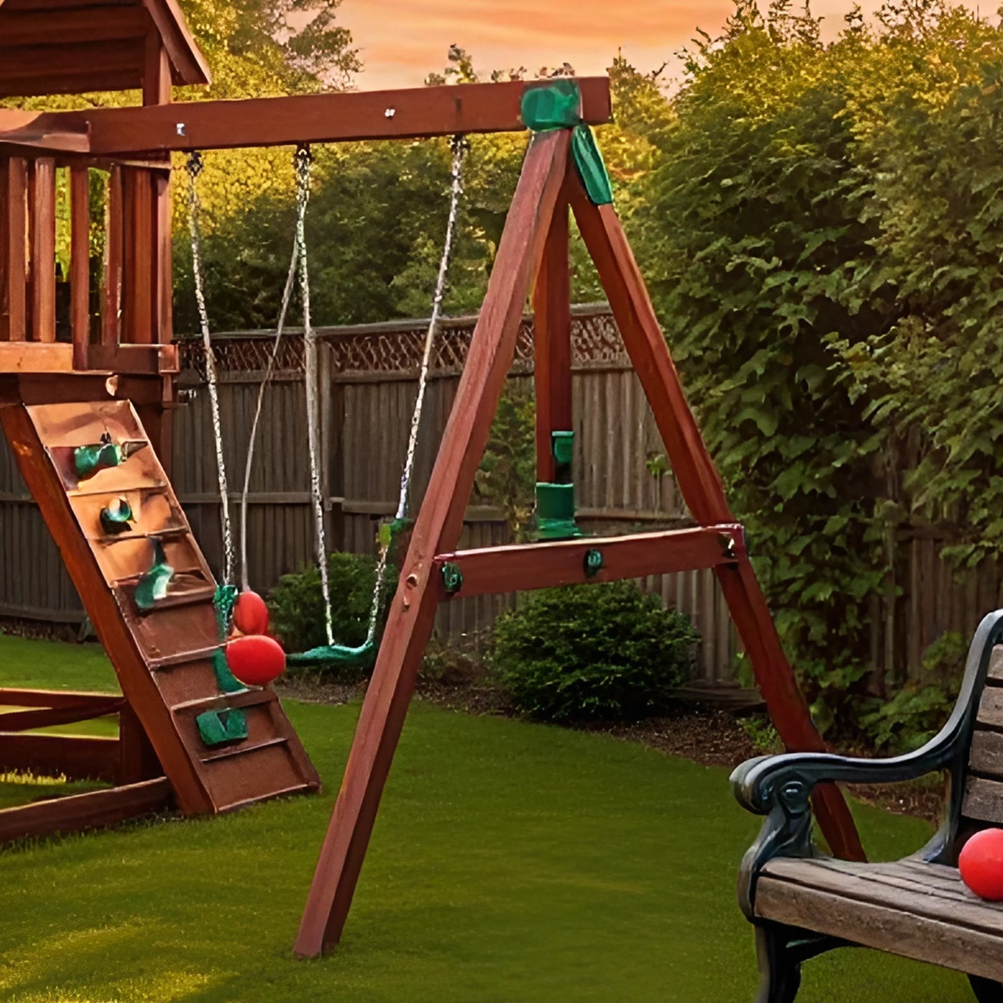 Heavy-Duty Wooden Swing Set with Adventure Playhouse & Multiple Swings
