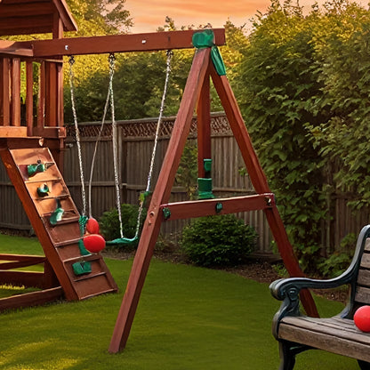 Heavy-Duty Wooden Swing Set with Adventure Playhouse & Multiple Swings