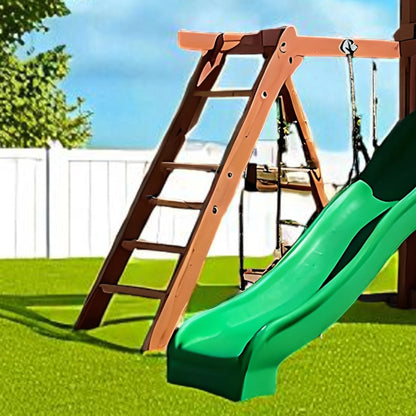 Wooden Outdoor Swing Set Playground with Double Slides, Swings & Climbing Wall – Large Backyard Playhouse for Kids