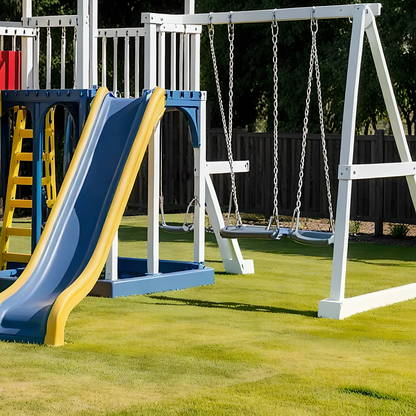 Children’s Wooden Playset – Outdoor Backyard Swings, Slides & Playhouse Combo