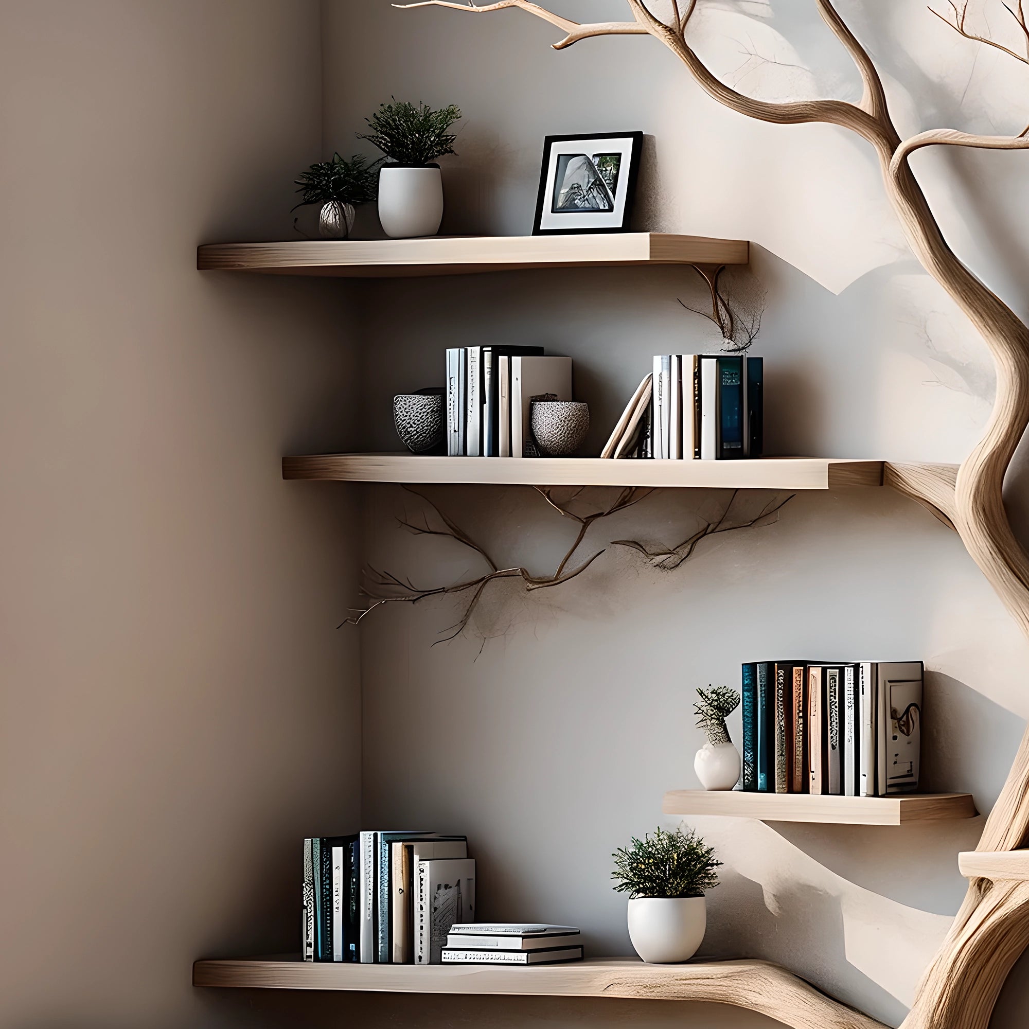 Bookshelf Tree-shaped wooden shelf for interior decoration, handmade wooden shelf, bookshelf made of aged wood 