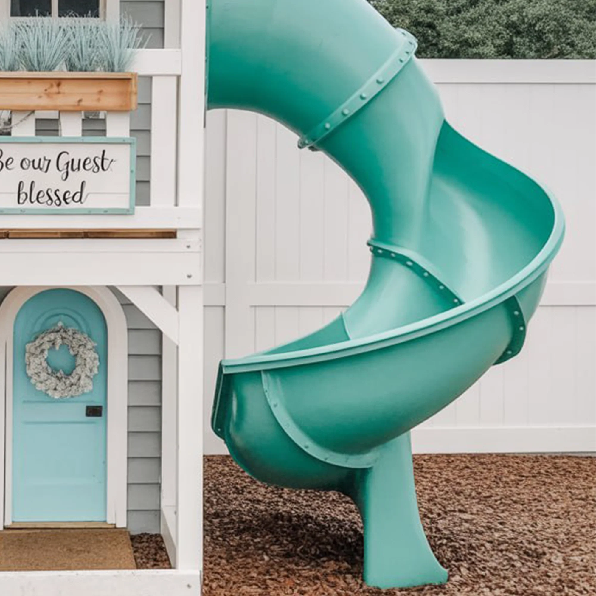 Luxury Two-Story Wooden Playhouse with Spiral Slide and Swings – 16ft x 12ft Outdoor Kids Playset