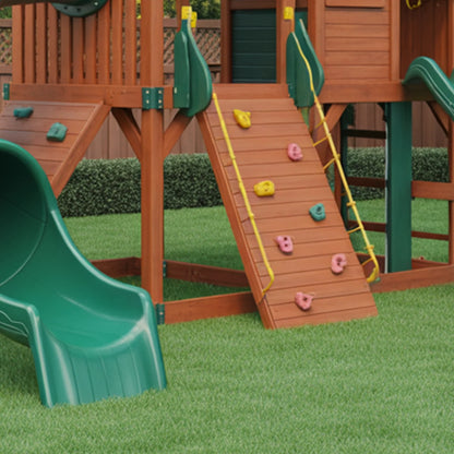 Deluxe Wooden Swingset with Dual Slides, Climbing Walls & Tube Slide – 25ft Backyard Playset