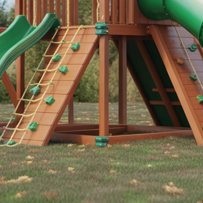 Wooden Swingset with Tube Slide, Double Swings & Climbing Wall – Kids Outdoor Playground