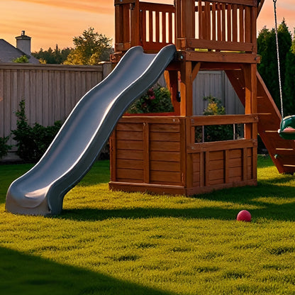 Wooden Swing Set with Slides, Climbing Features & Playhouse – Outdoor Fun Station