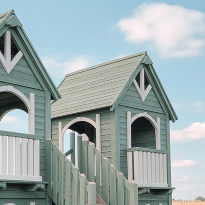 Luxury Wooden Castle Playground with Twin Towers, Spiral Tube Slide & Staircase | Safe Outdoor Playhouse for Kids