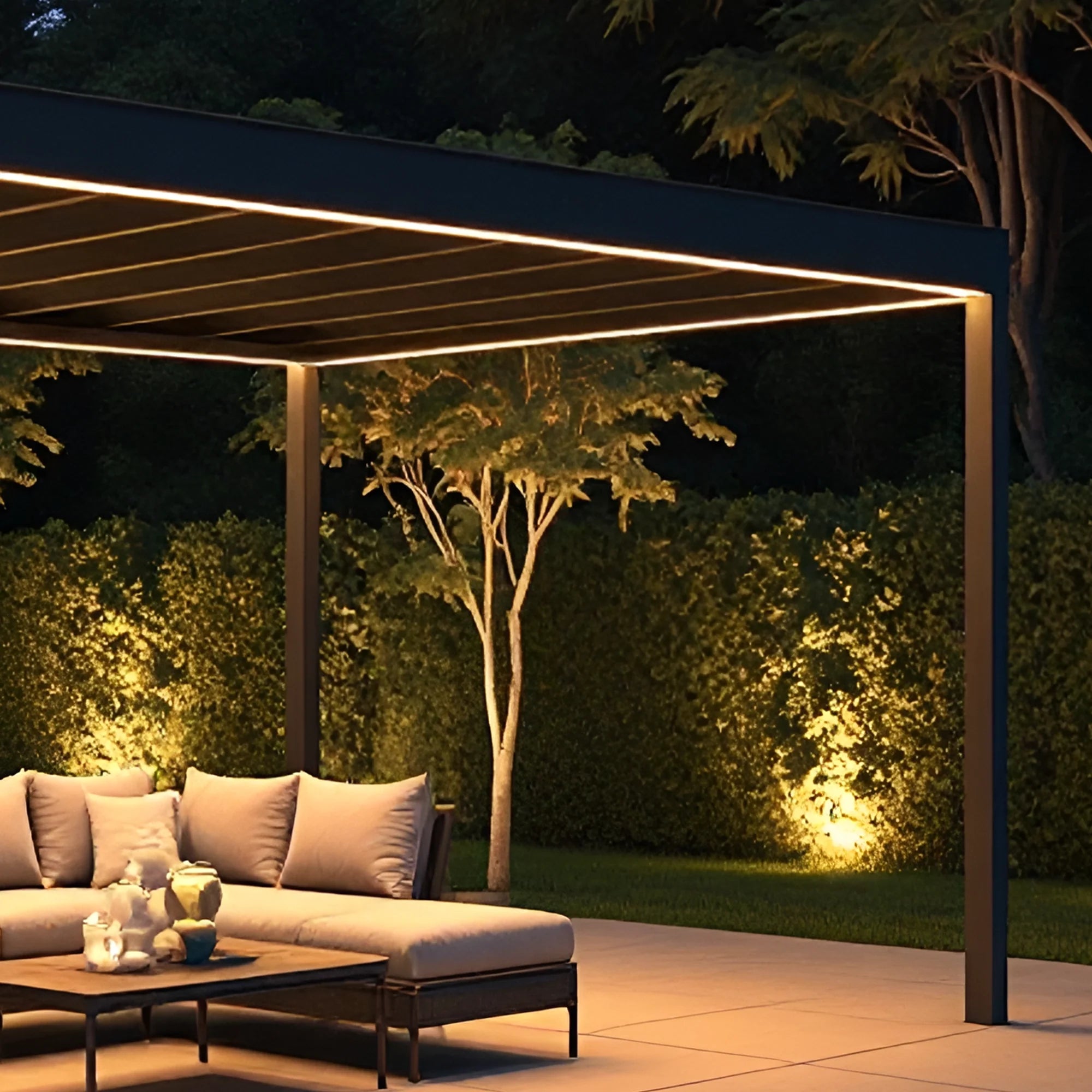 12x12 Modern Aluminum Pergola with LED Lights | Outdoor Patio Canopy for Garden & Poolside