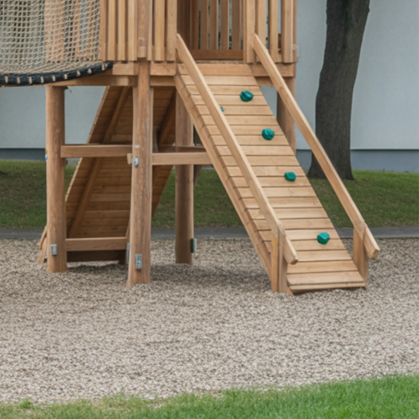 Large Wooden Kids Playhouse with Bridge & Slide | 22x12x9 ft Outdoor Playground