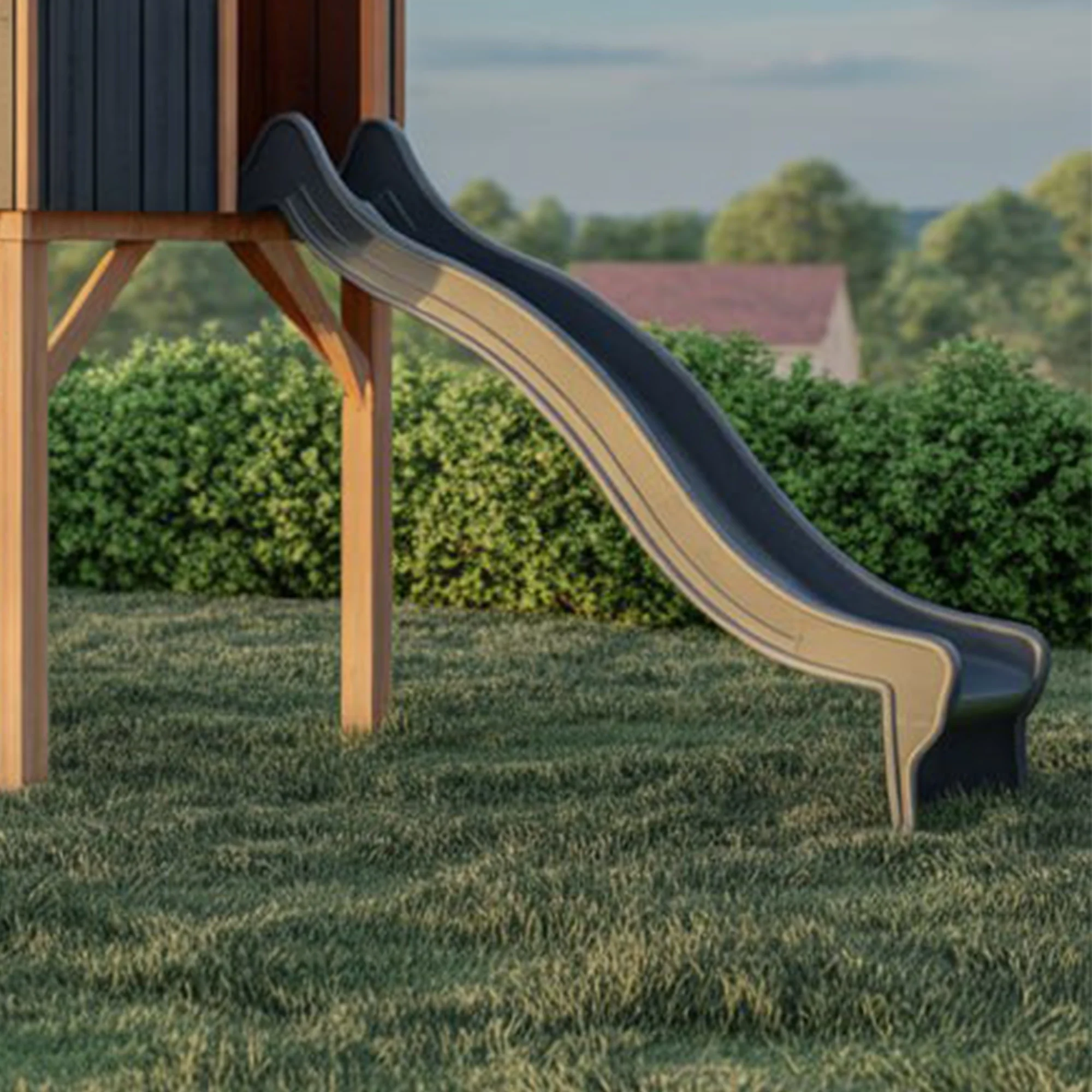 Modern Wooden Playhouse with Slide & Swings – 22ft x 12ft x 9ft Outdoor Kids Playground