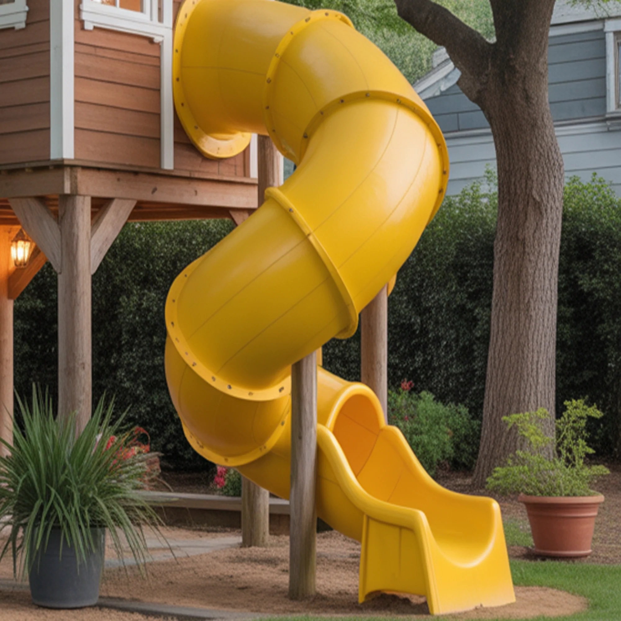 Wooden Playhouse with Dual Tunnel Slides | 22x12x9 ft Elevated Kids Outdoor Playground