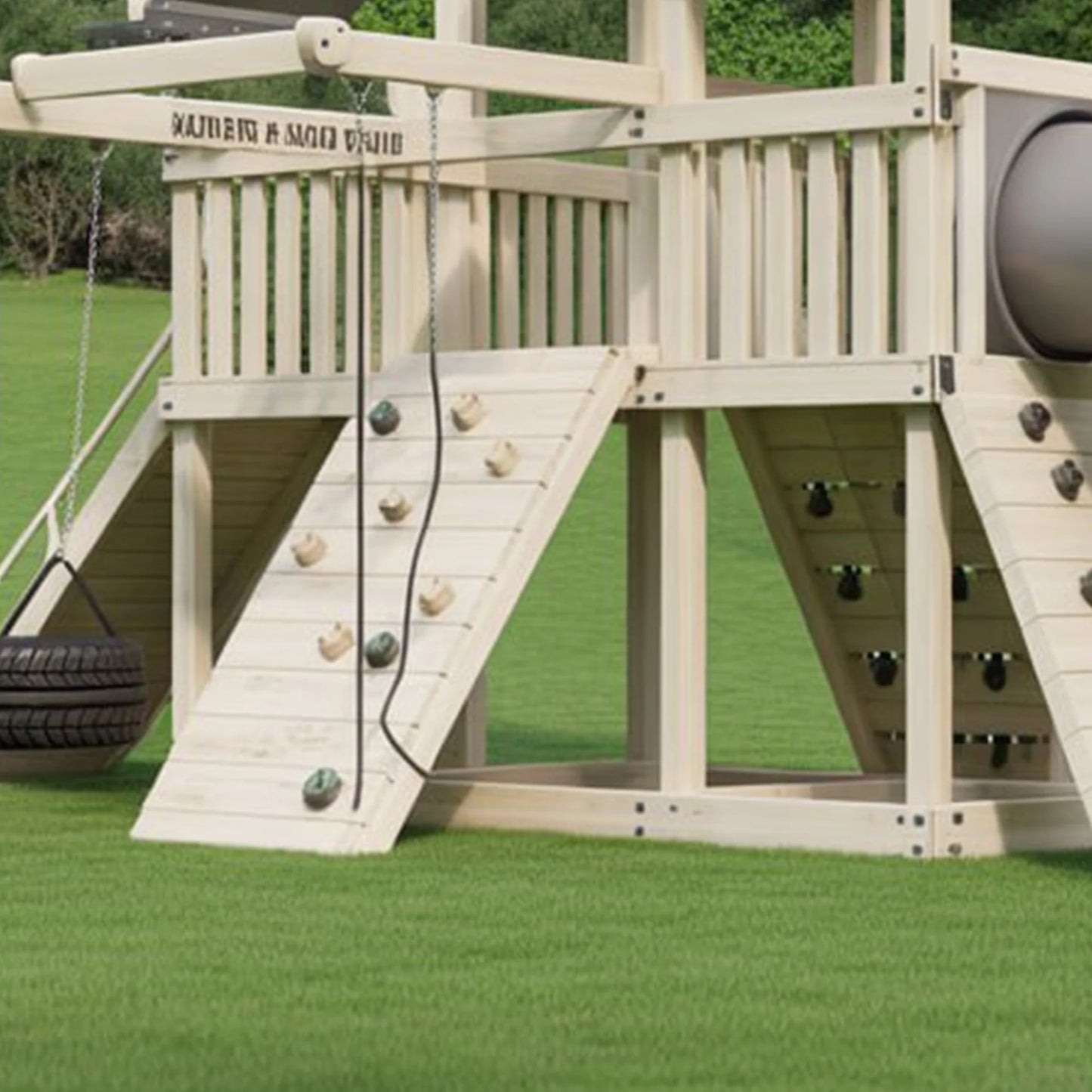Backyard Wooden Playground Set with Slide, Swings & Adventure Tower