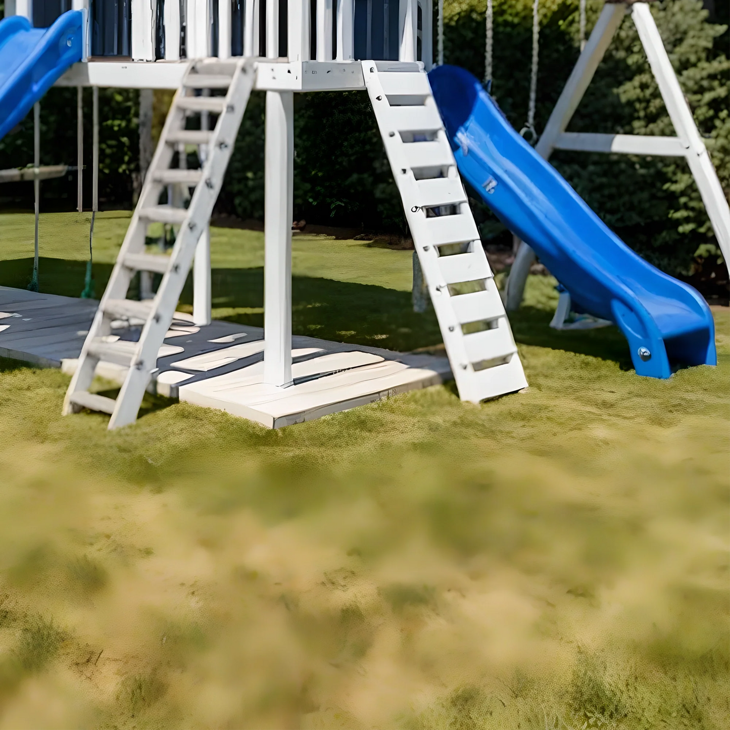 Wooden Outdoor Play Structure – Twin Playhouse, Swings & Slides for Kids