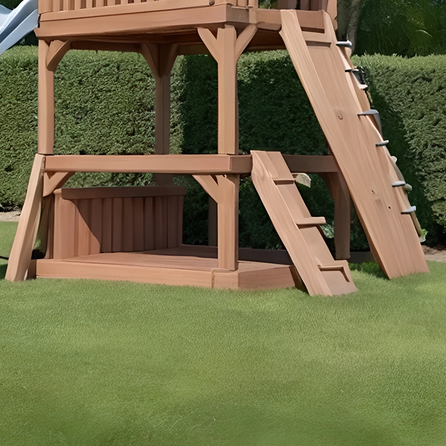 Wooden Playhouse with Slide, 2 Swings & Climbing Ladder – Outdoor Swing Set for Kids