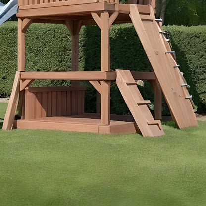 Wooden Playhouse with Slide, 2 Swings & Climbing Ladder – Outdoor Swing Set for Kids